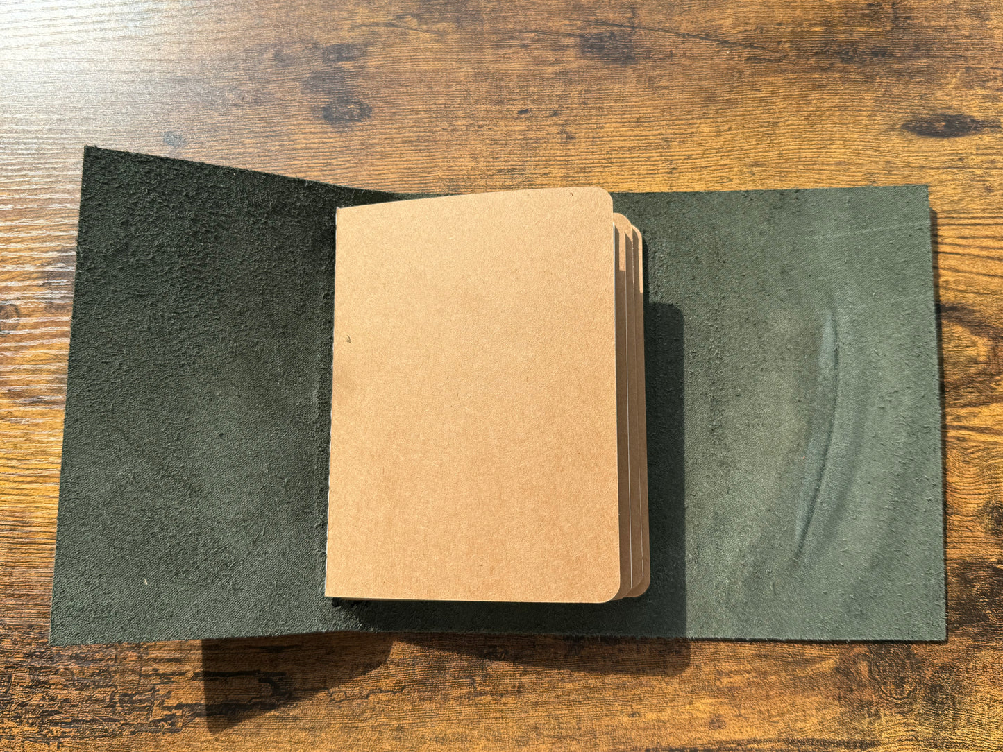 One-of-a-Kind A6 Tri-Fold Leather Journal – Olive Green