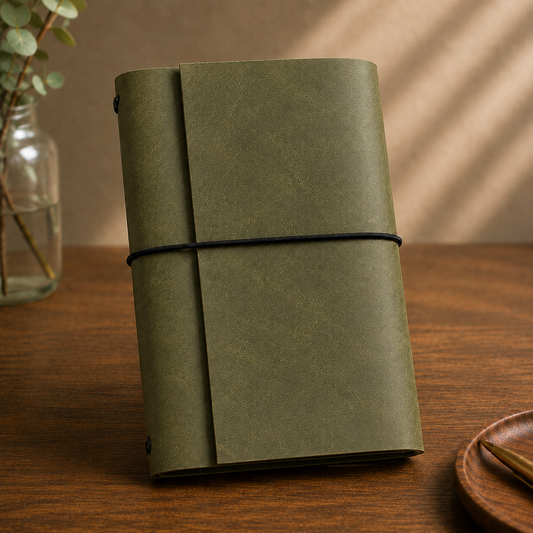 Olive Green A6 Trifold Refillable Leather Journal