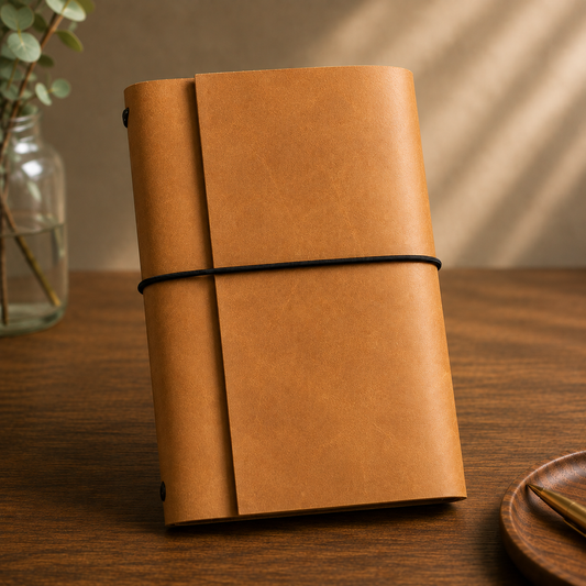 Tan A6 Trifold Refillable Leather Journal