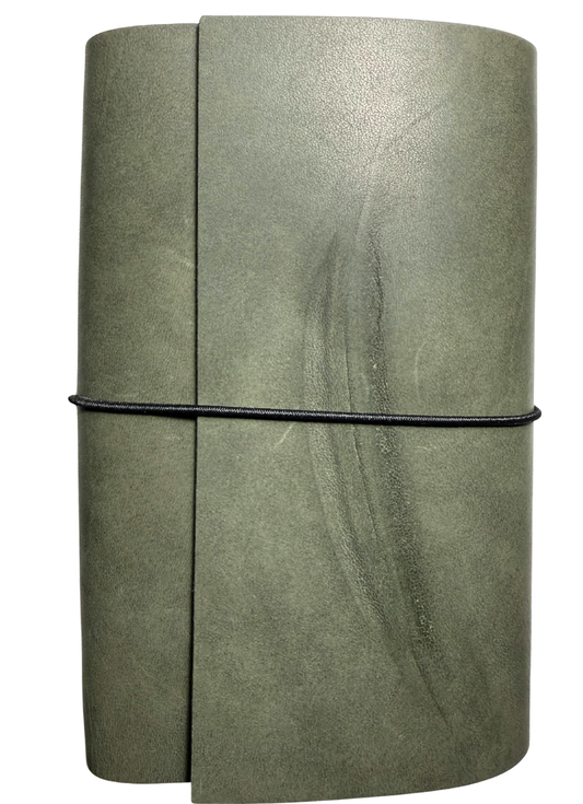 One-of-a-Kind A6 Tri-Fold Leather Journal – Olive Green