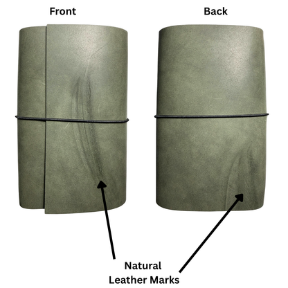 One-of-a-Kind A6 Tri-Fold Leather Journal – Olive Green