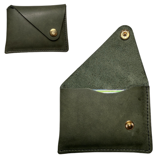 Minimalist Leather Card Holder – Olive Green - (See Description)