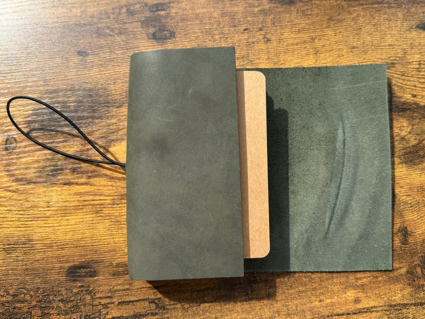 One-of-a-Kind A6 Tri-Fold Leather Journal – Olive Green