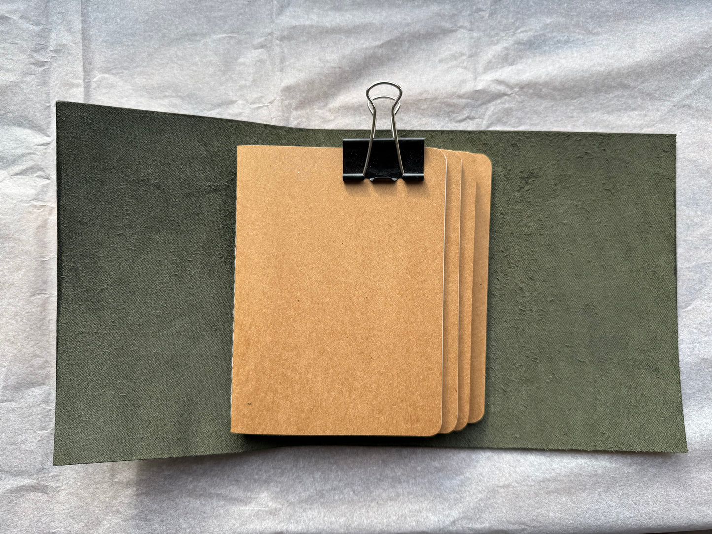 A6 Trifold Leather Journal – Olive Green
