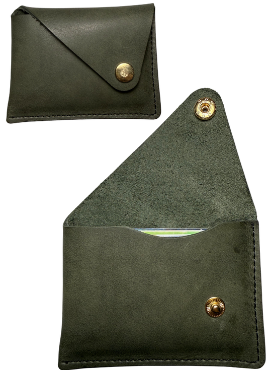 Minimalist Leather Card Holder – Olive Green - (See Description)