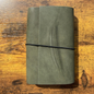 One-of-a-Kind A6 Tri-Fold Leather Journal – Olive Green