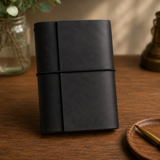 Black A6 Trifold Refillable Leather Journal
