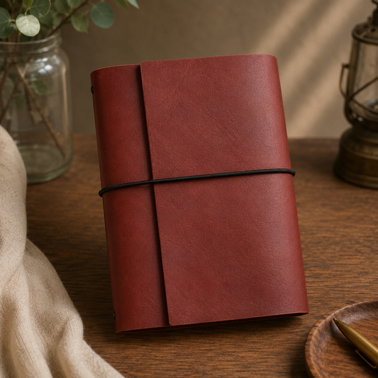 A6 Trifold Leather Journal – Dark Red