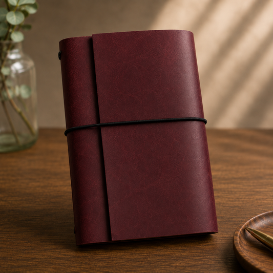 Burgundy A6 Trifold Refillable Leather Journal